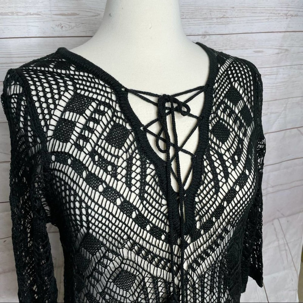Black Crochet Knit Beach Cover Up Dress One Size - Picture 12 of 12